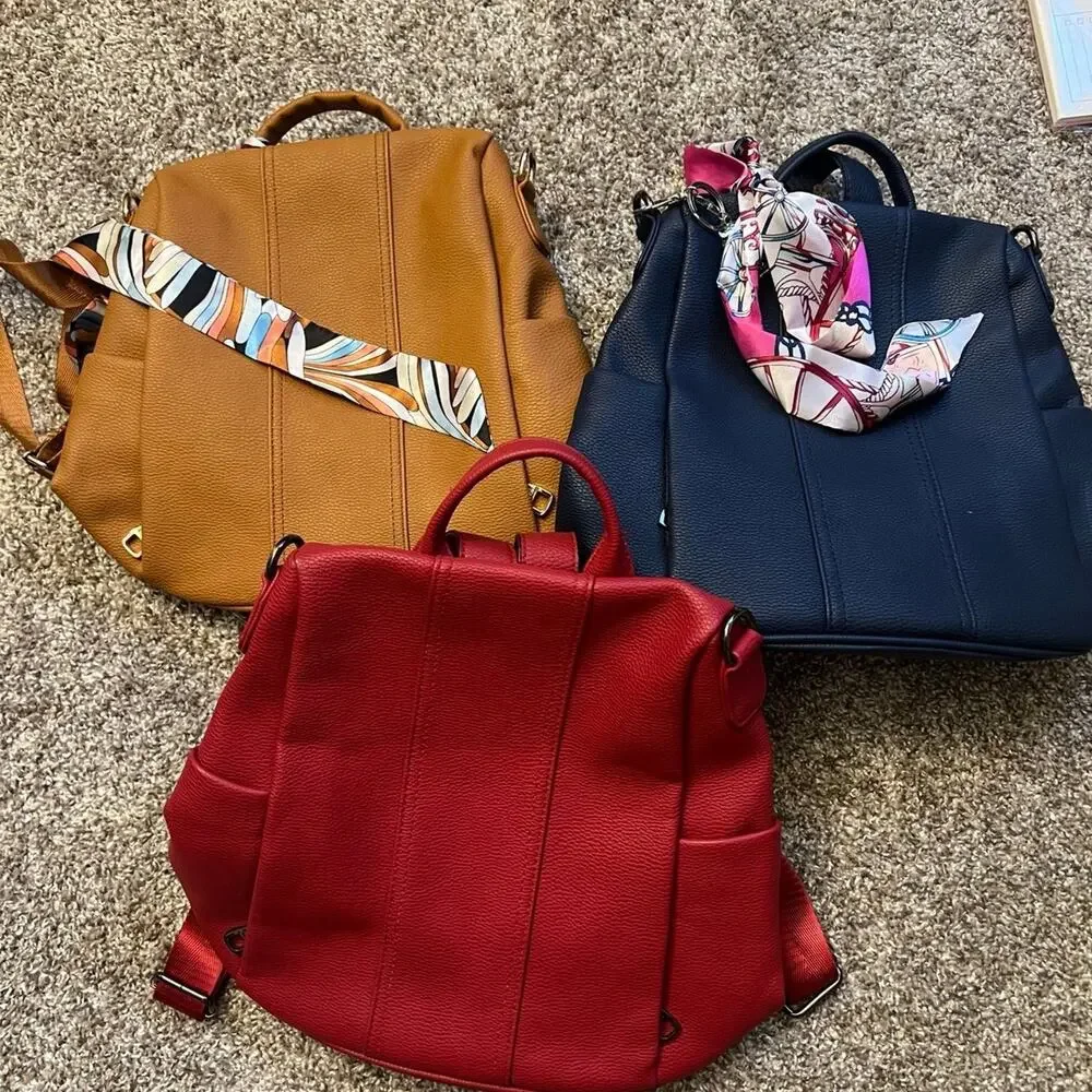 Set of 3 Vegan Leather Backpacks